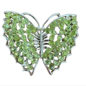 Vintage Green Butterfly Peridot Rhinestone Brooch Pin